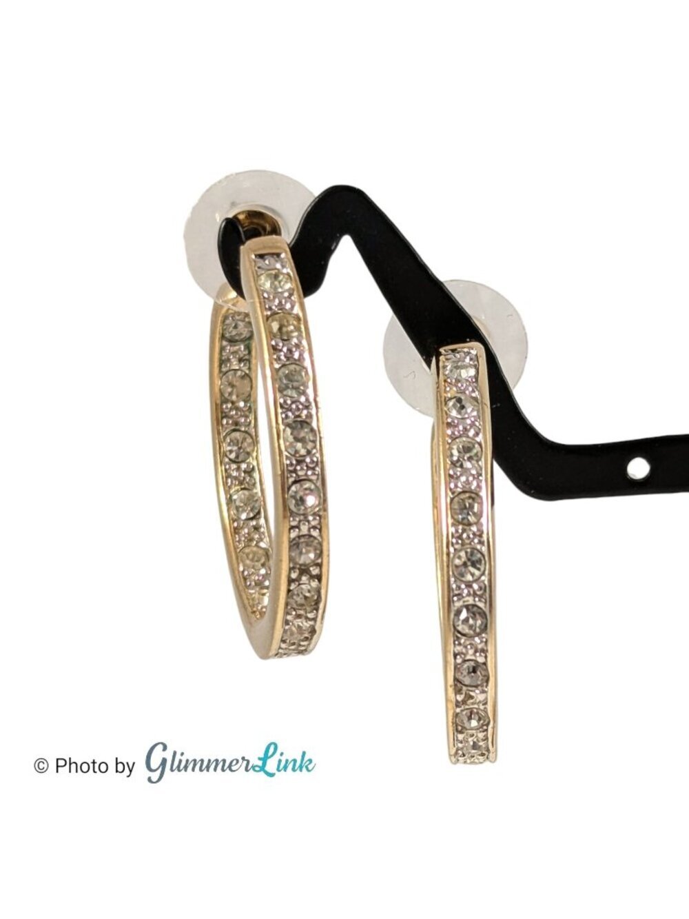 Gold Tone Inside Out Style Rhinestone Hoop Earrings Pierced
